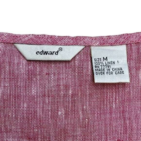 Edward Embroidered Red White Dark Pink Linen Sleeveless Tank Shirt Blouse Size M - Picture 3 of 11